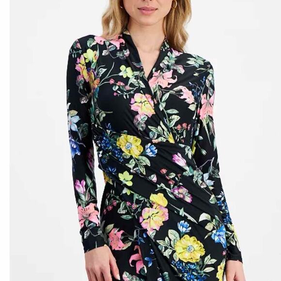 RACHEL Rachel Roy Bret Jersey Dark Floral Dress Size Large Stretch - Picture 10 of 12